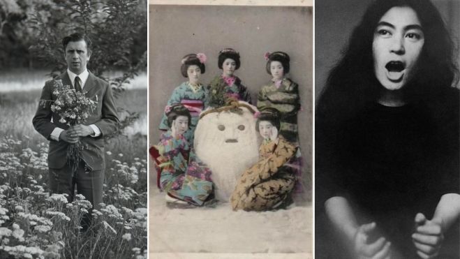 Gabino Diego (2006), por Keta Vieitez; una postal japonesa de geishas (1910) y ‘Voice for soprano’ (1961) de Yoko Ono, por Nigel Hartnup.