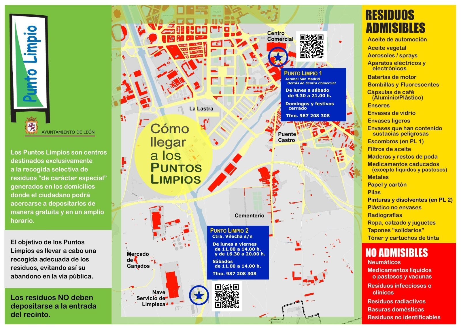 Mapa con la ubicación y acceso a los Puntos Limpios del Ayuntamiento de León