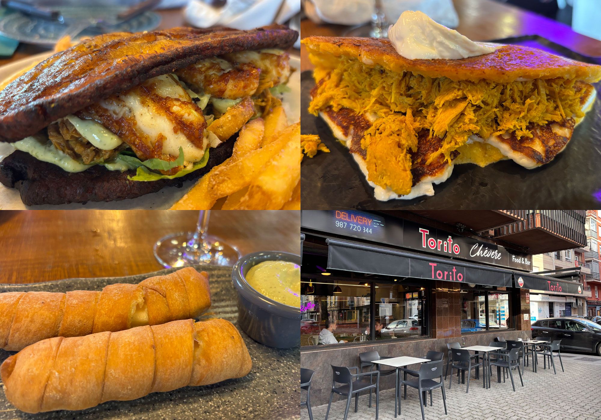 Arriba un patacón y una cachapa, abajo los tequeños y el local. | J.C.