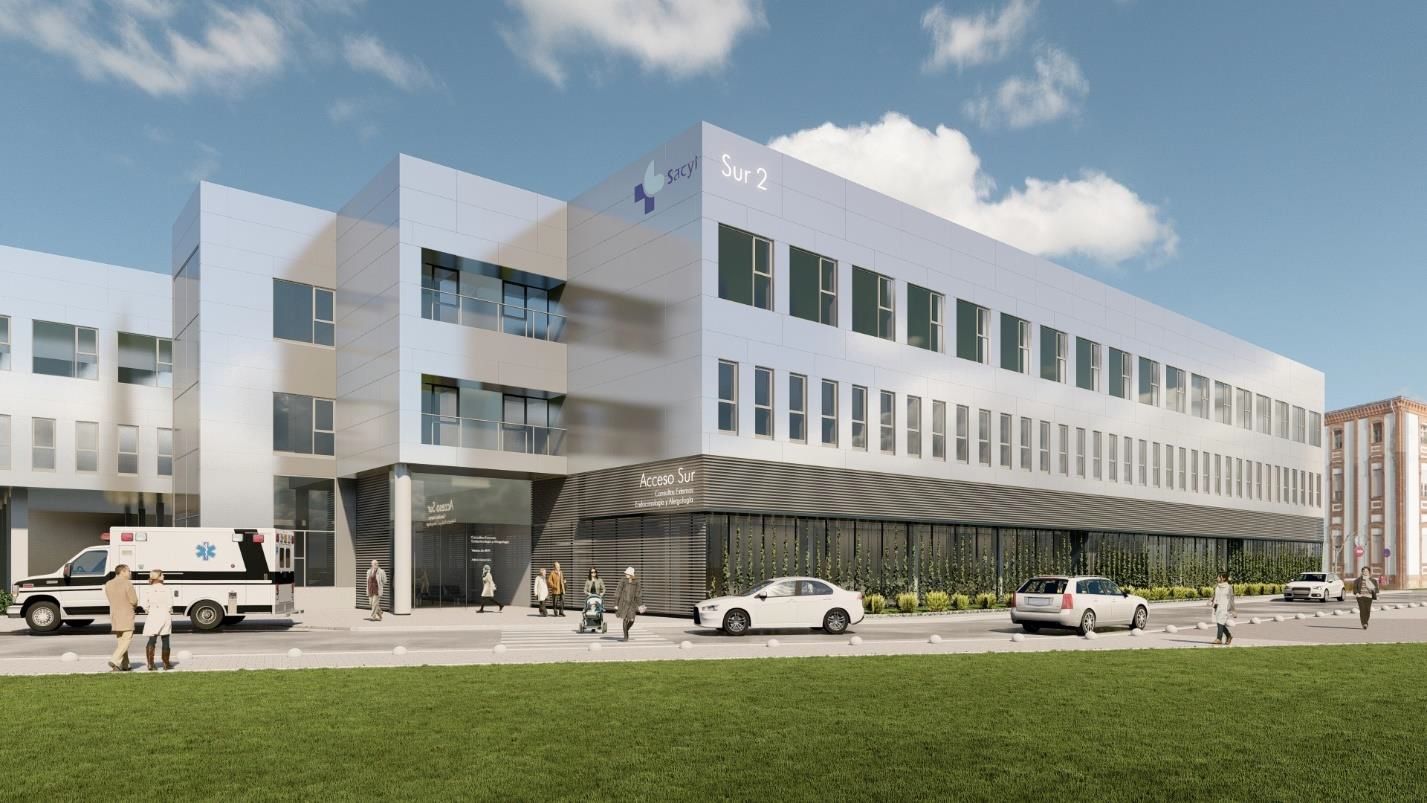 Imagen que presentará el edificio de gerencia del Hospital Universitario de León tras finalizar las obras de la nueva Unidad de Reanimación. JCYL