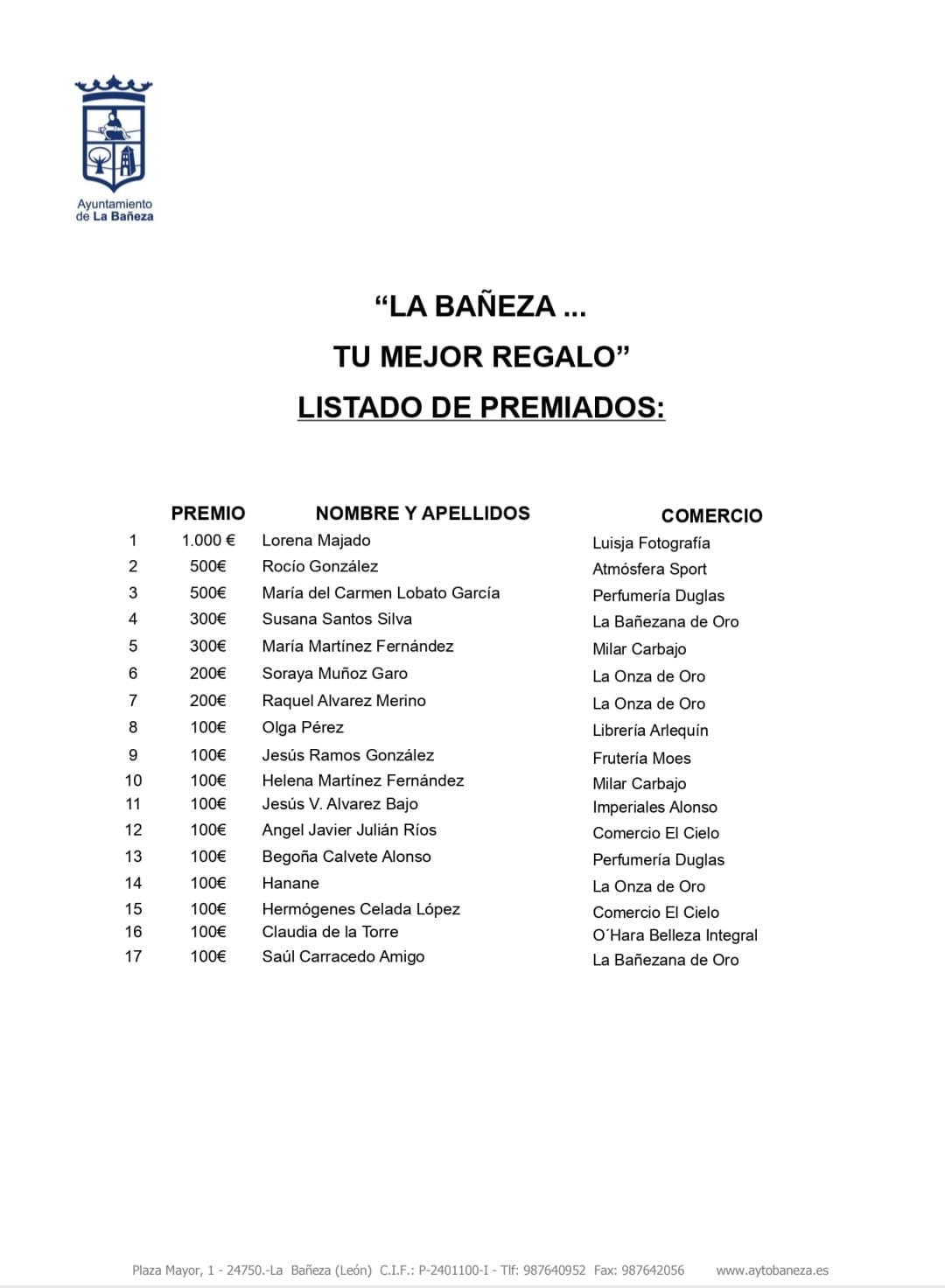 Llista de premiados.