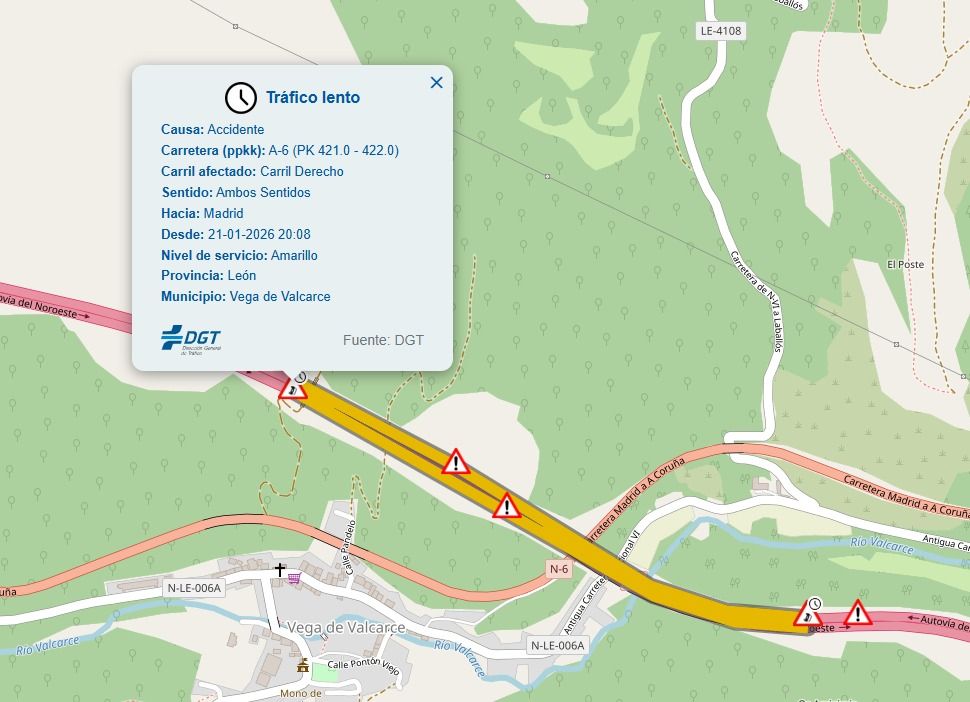 Información del suceso en la A-6. | JCYL