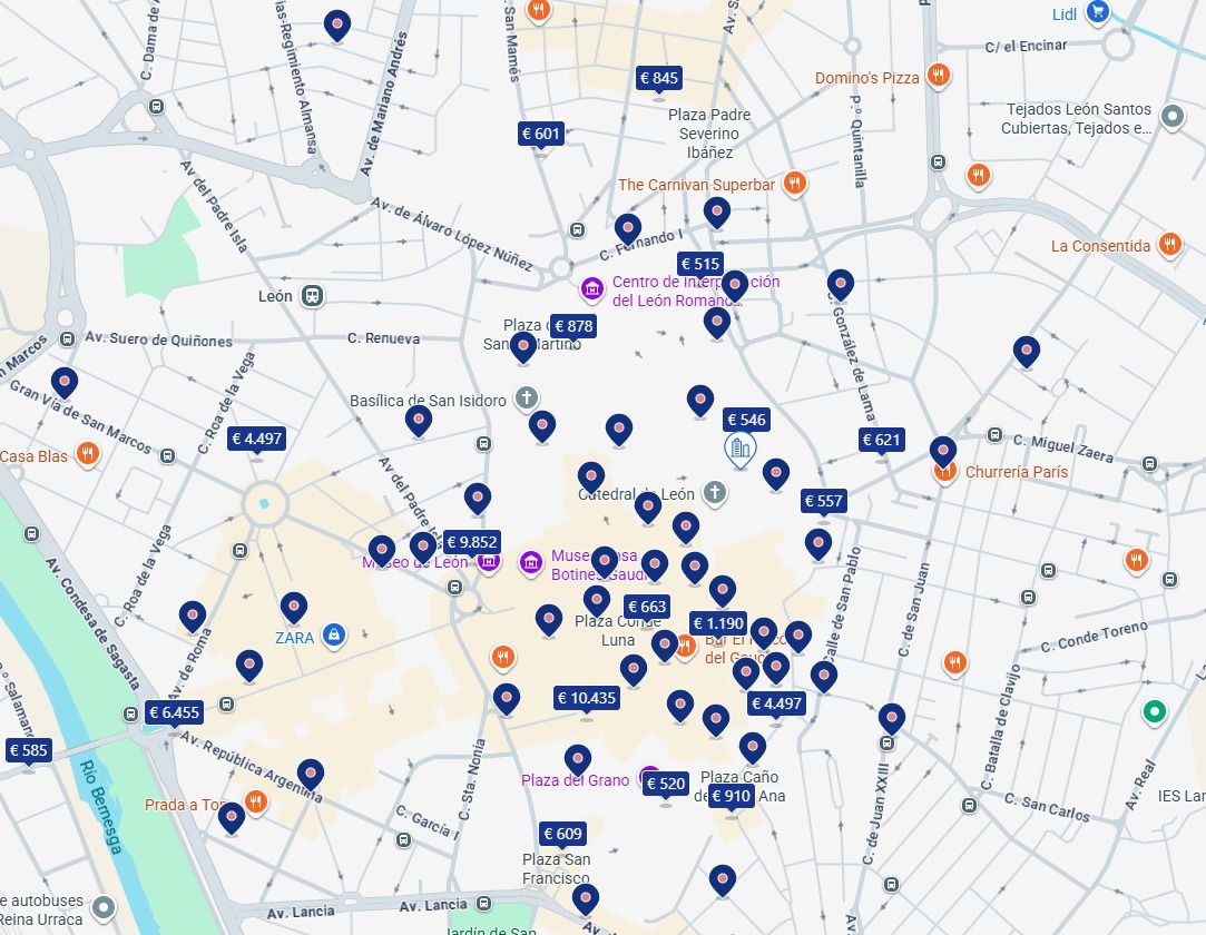 Los precios marcados en Booking.com en el centro de León para la noche del 12 al 13 de agosto. | L.N.C.