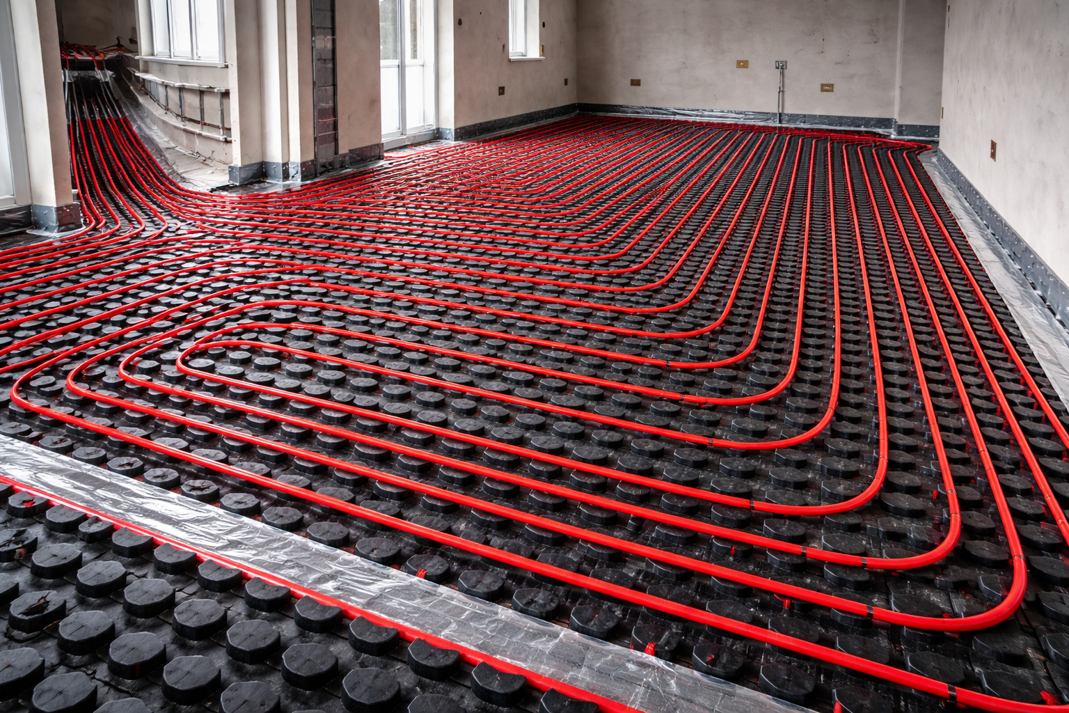 En la imagen, ejemplo de instalación de suelo radiante.