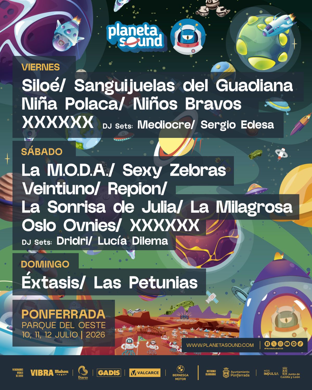 Cartel por días del Planeta Sound 2026.