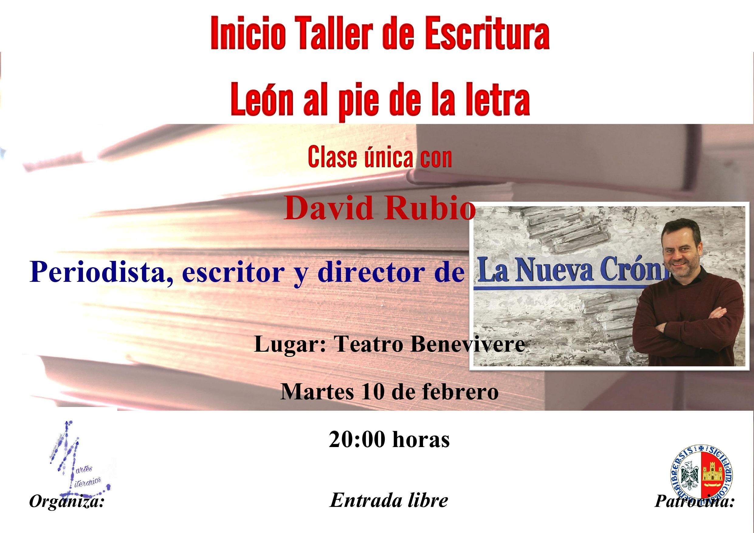 Cartel del taller de escritura impartido por David Rubio.