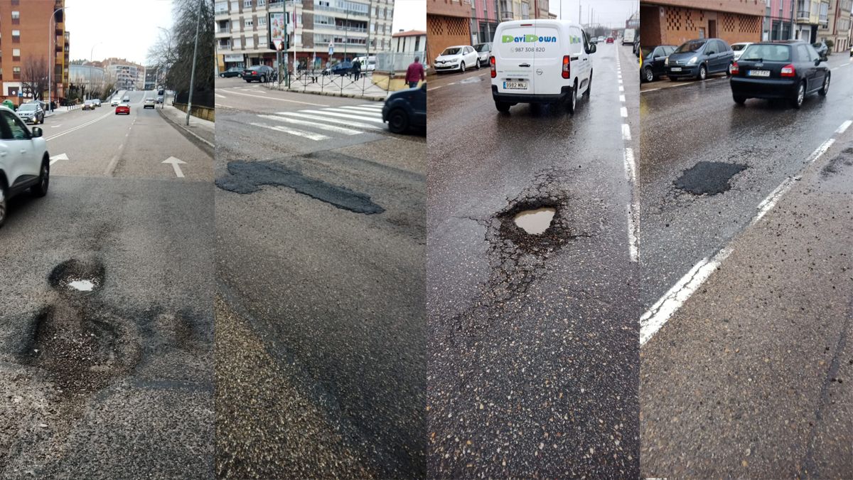 Antes y después de las actuaciones realizadas para cubrir baches en el entorno de la glorieta de Carlos Pinilla y en la avenida de Antibióticos. | LNC