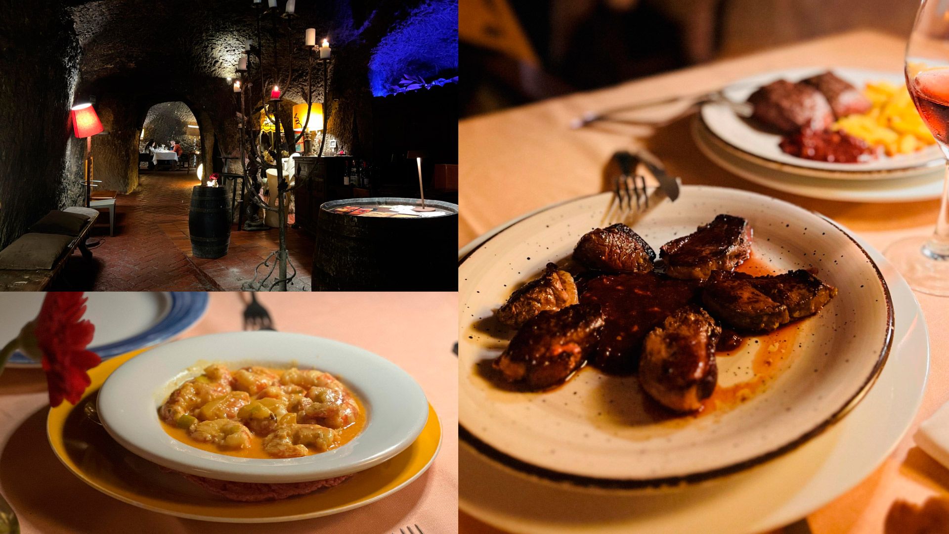 Imágenes del interior del restaurante, los langostinos al curry y el pato y solomillo de ciervo. | ANDRÉS GONZÁLEZ  