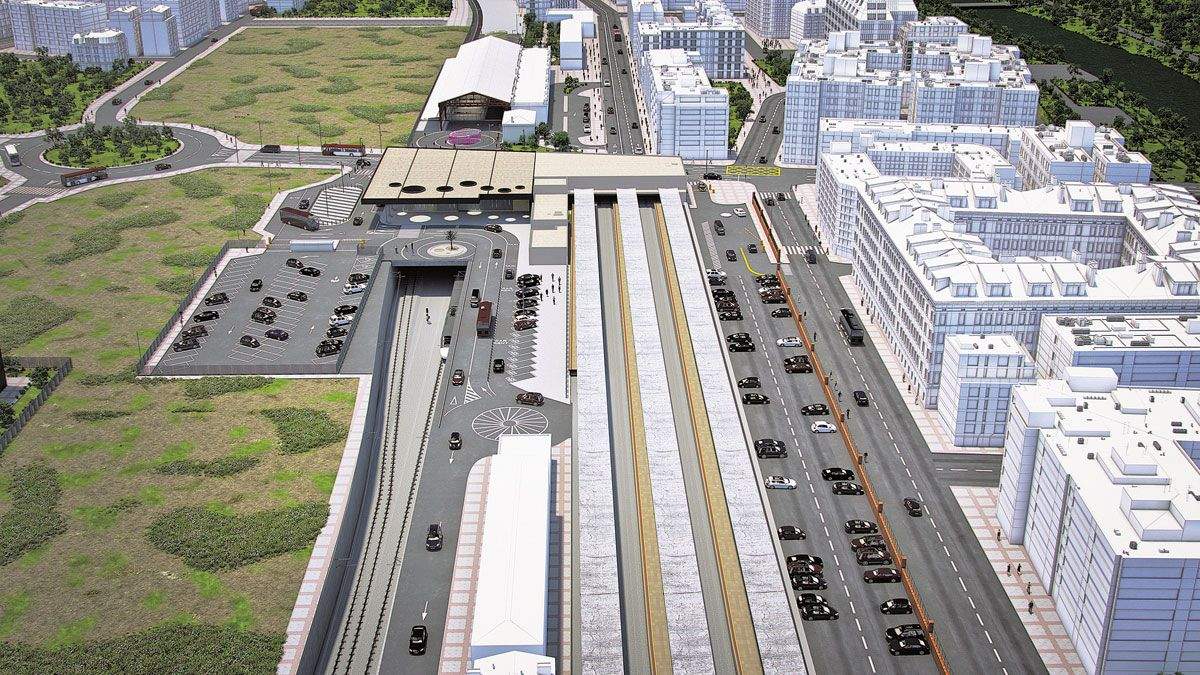 Imagen virtual de la zona ferroviaria después de que se acometa el proyecto de integración previsto actualmente. | ADIF
