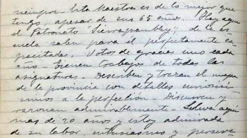 Fragmento del diario de inspección de Faustina Álvarez, señalando la buena preparación de la escuela de Hospital de Órbigo.