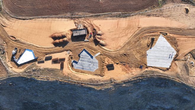 Vista aérea de las obras del proyecto del Centro Arqueológico de Lancia.