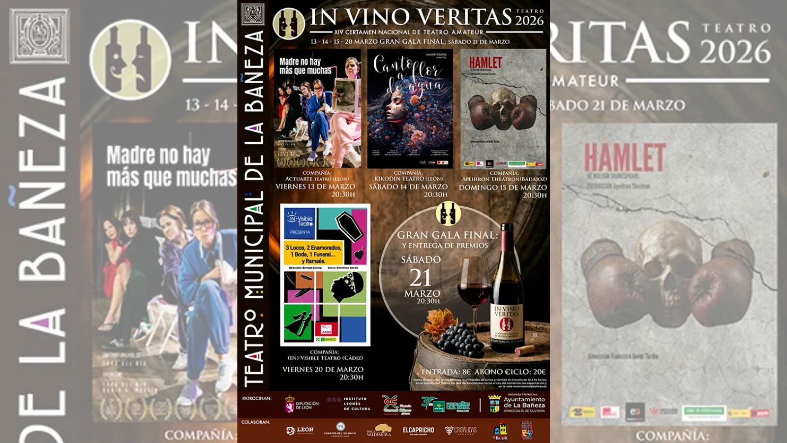 El cartel del XIV Certamen Nacional de Teatro Amareur 'In vino veritas' de La Bañeza.