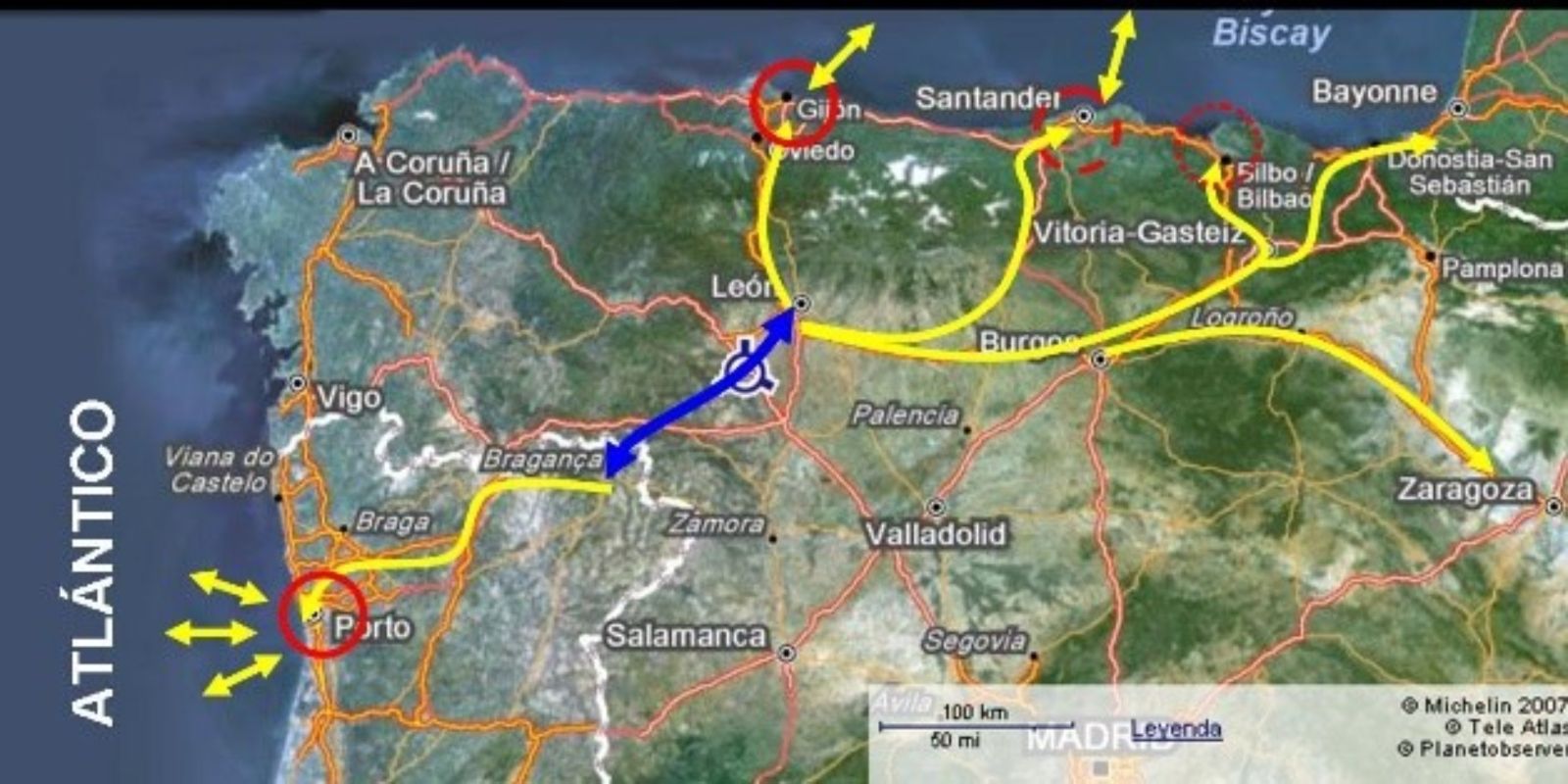 Mapa del trazado previsto de la autovía entre León y Bragança | L.N.C.