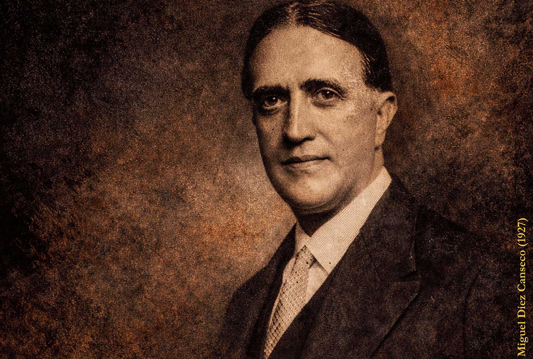 Retrato de Miguel Gutiérrez Díez Canseco utilizado en el cartel del ciclo Visionarios del Carbón del MSM de Sabero