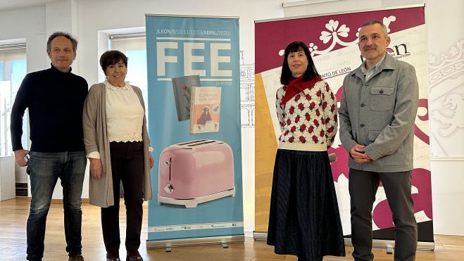 Héctor Escobar, Elena Aguado, Magali Labarta y Diego Soto en la presentación de la Feria de Editores Emergentes de León. L.N.C.