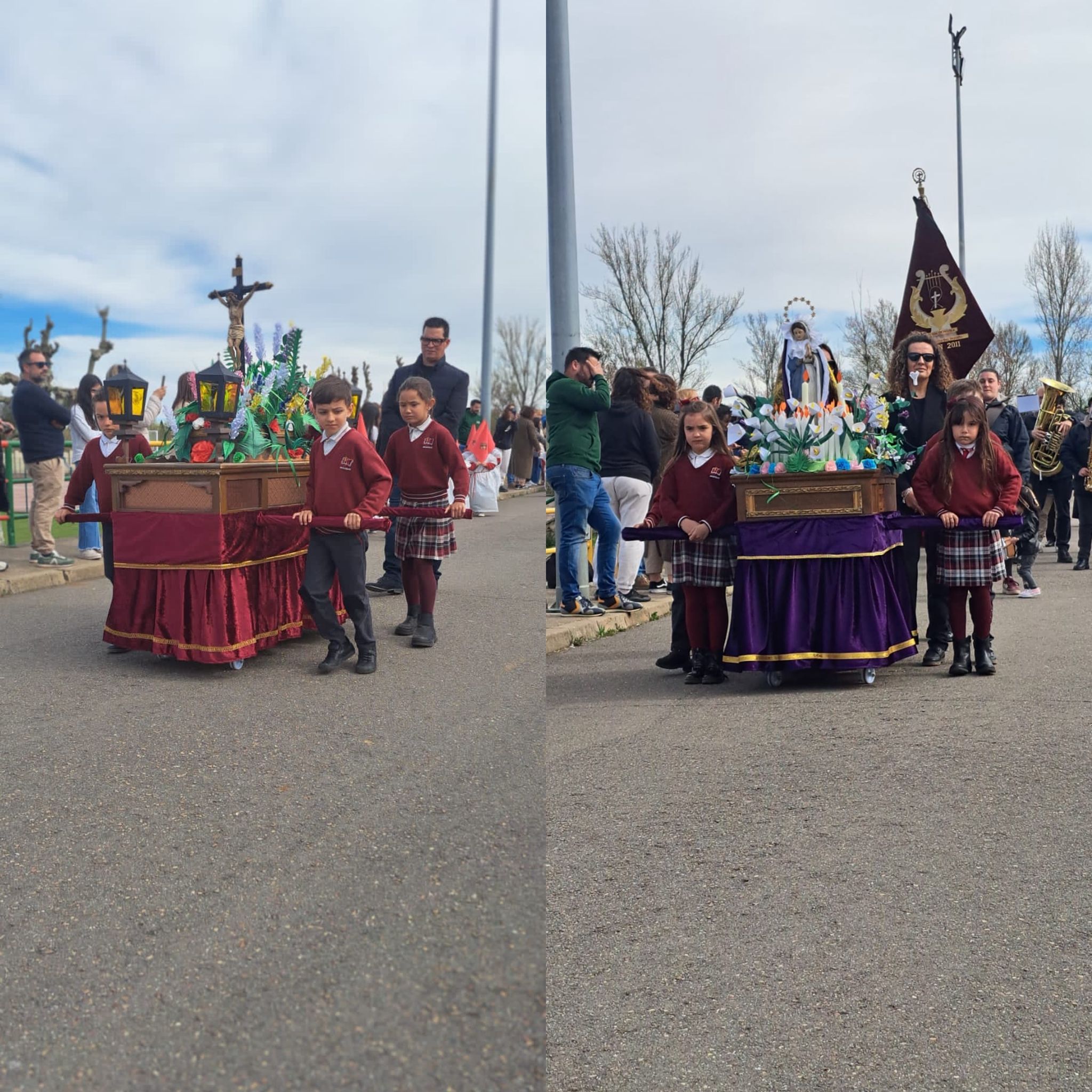 Los dos pasos que procesionaron por el patio de los Agustinos de León. | L.N.C. Los dos pasos que procesionaron por el patio de los Agustinos de León. | L.N.C.