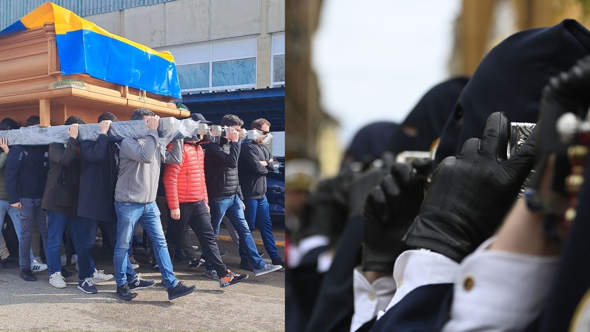 Ensayo de braceros en el mercado de ganados (i) y braceros del paso, en procesión, en una imagen de archivo. | D. IGLESIAS / SAÚL ARÉN