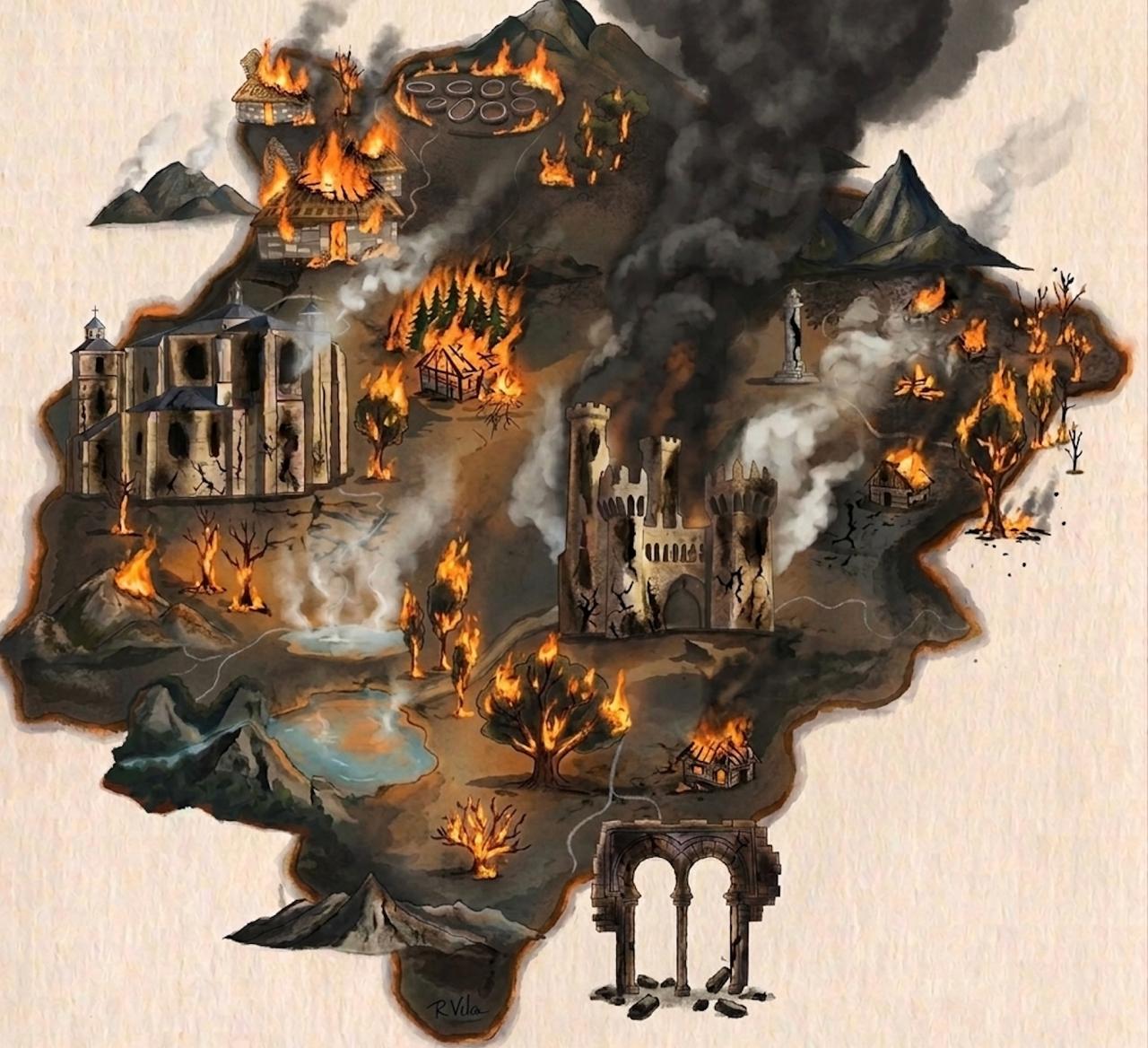 Visión onírica del Bierzo en llamas realizada por Alfonso Fernández Manso. 