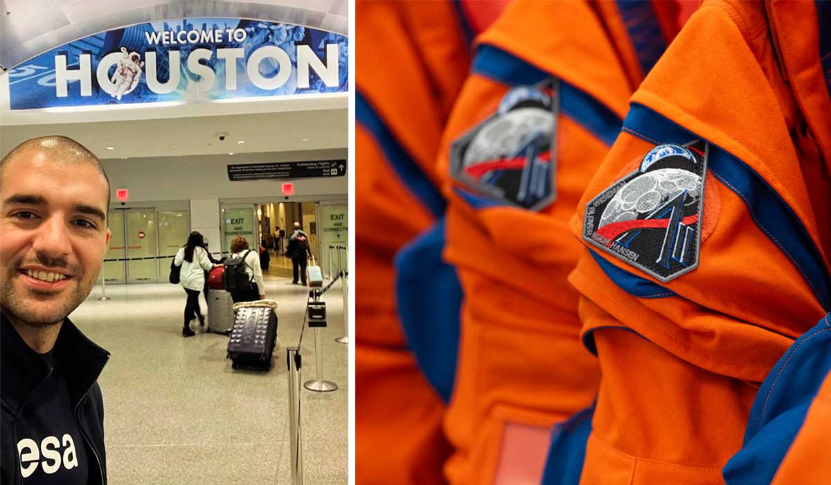 Pablo Álvarez en su llegada a Houston y una imagen de archivo de la misión espacial. | L.N.C. Pablo Álvarez en su llegada a Houston y una imagen de archivo de la misión espacial. | L.N.C.