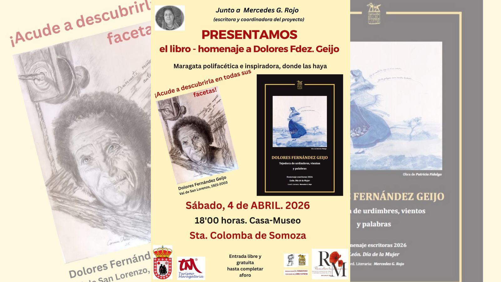 El cartel del evento sobre Dolores Fernández Geijo en Santa Colomba de Somoza.