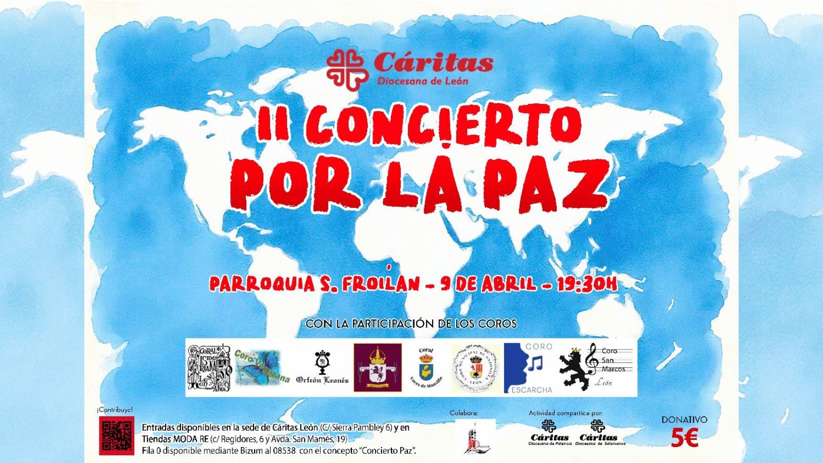 Cartel del II Concierto por la Paz de Cáritas Diocesana de León.