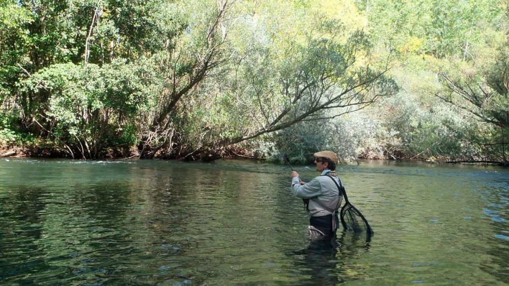 Un pescador disfruta de una jornada de pesca en el río Luna. | R.P.N.