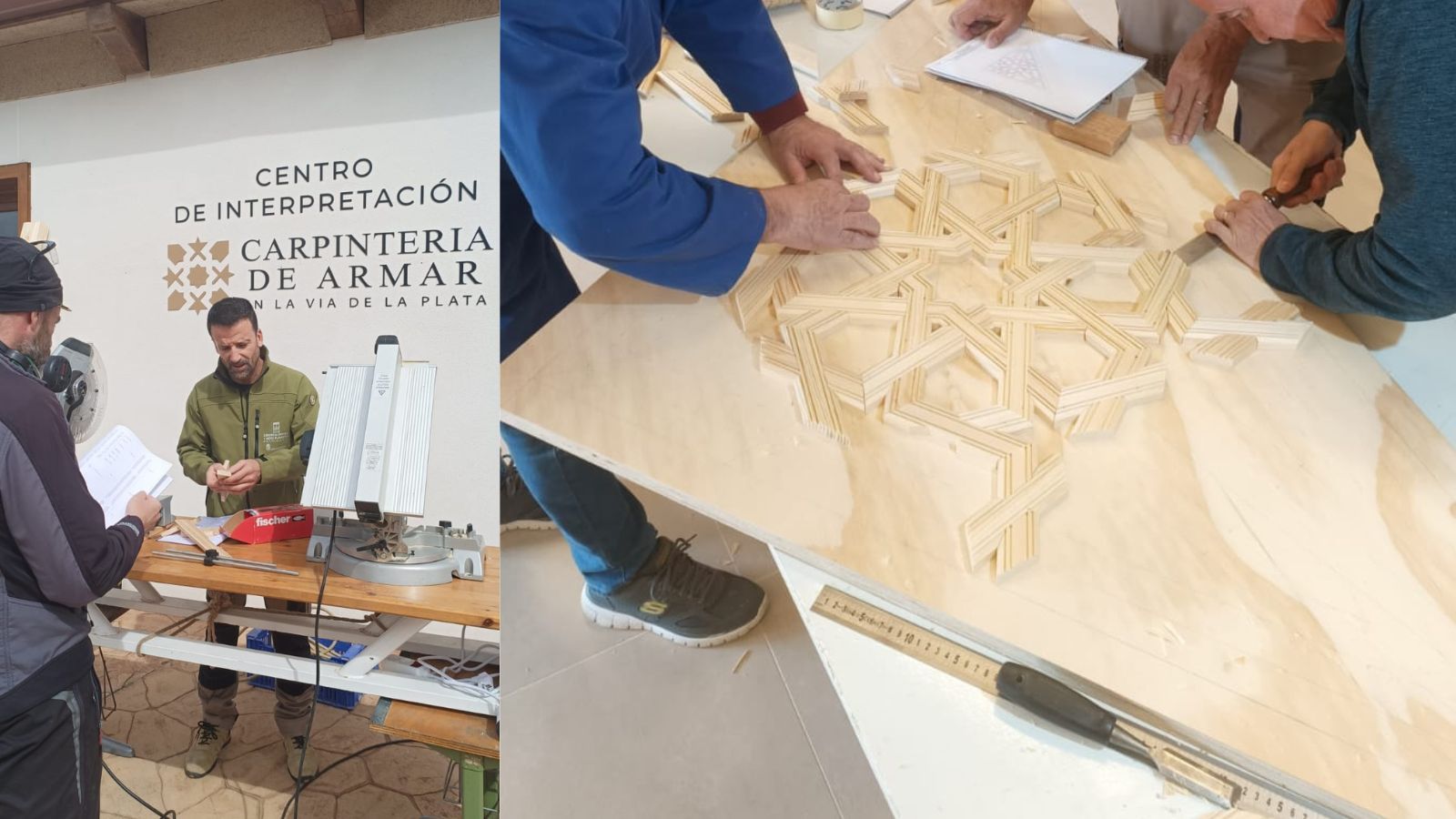 Dos imágenes del curso celebrado este fin de semana en el Centro de Interpretación de Carpintería de Armar de Valcabado del Páramo. | L.N.C.