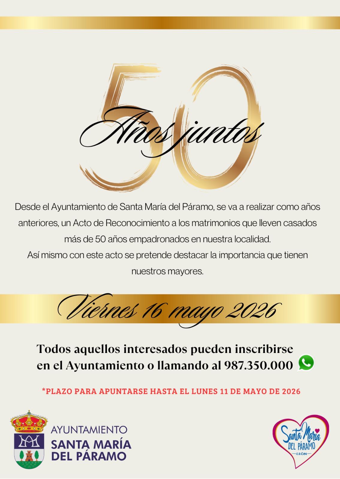 Cartel de homenaje a los matrimonios que hayan celebrado sus bodas de oro.