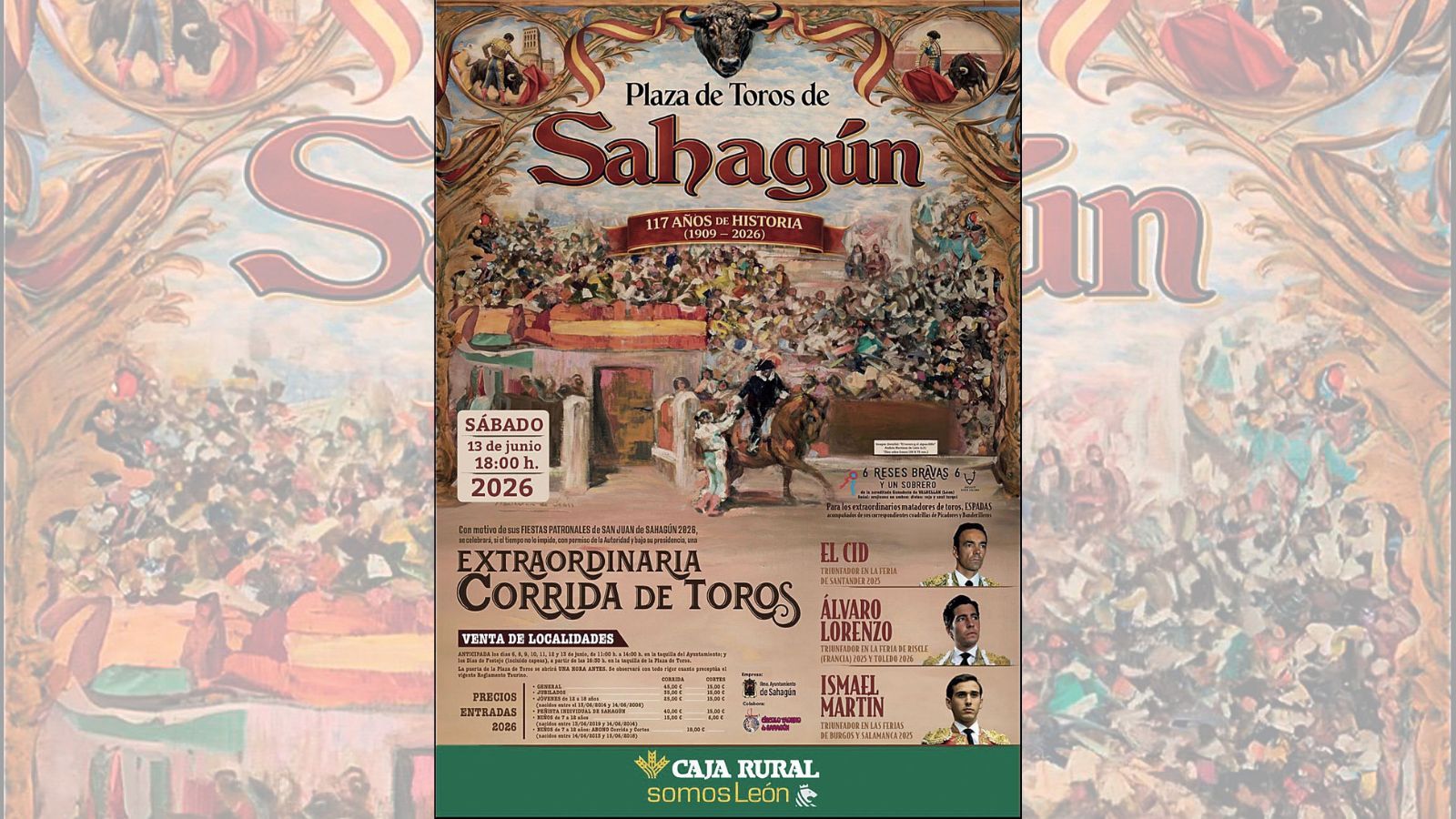 El cartel de la corrida de toros en Sahagún.