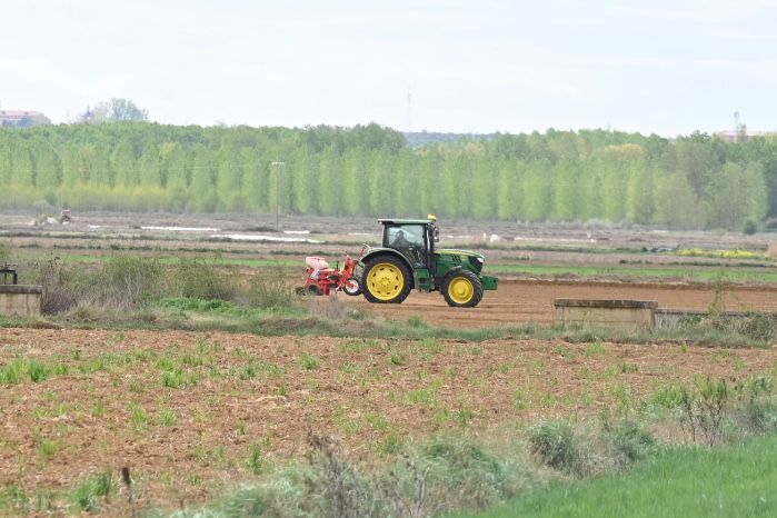 Un agricultor leonés preparando la siembra durante estos días. | SAÚL ARÉN