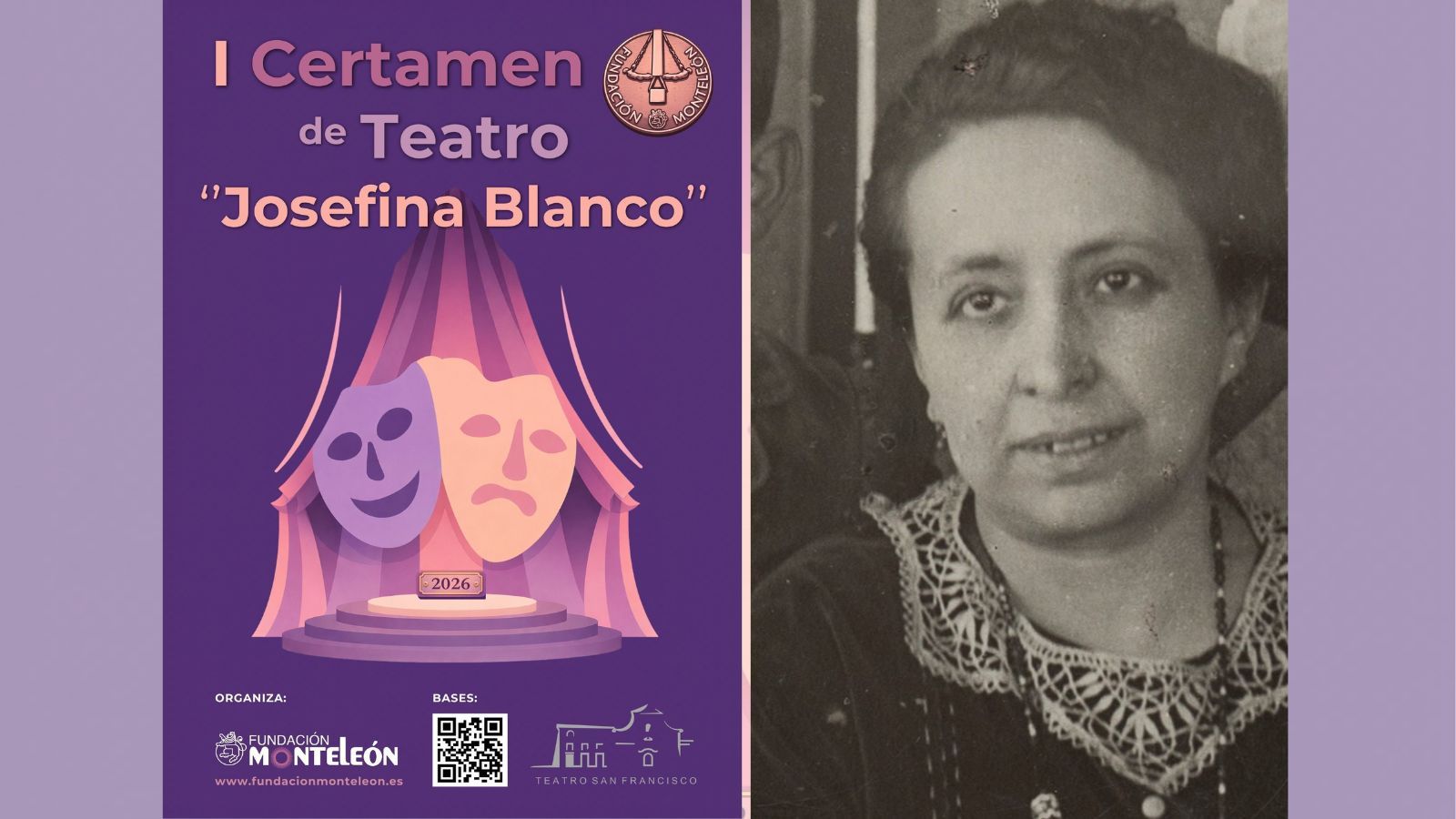 El cartel del nuevo certamen de MonteLeón y una imagen de archivo de Josefina Blanco Tejerina.