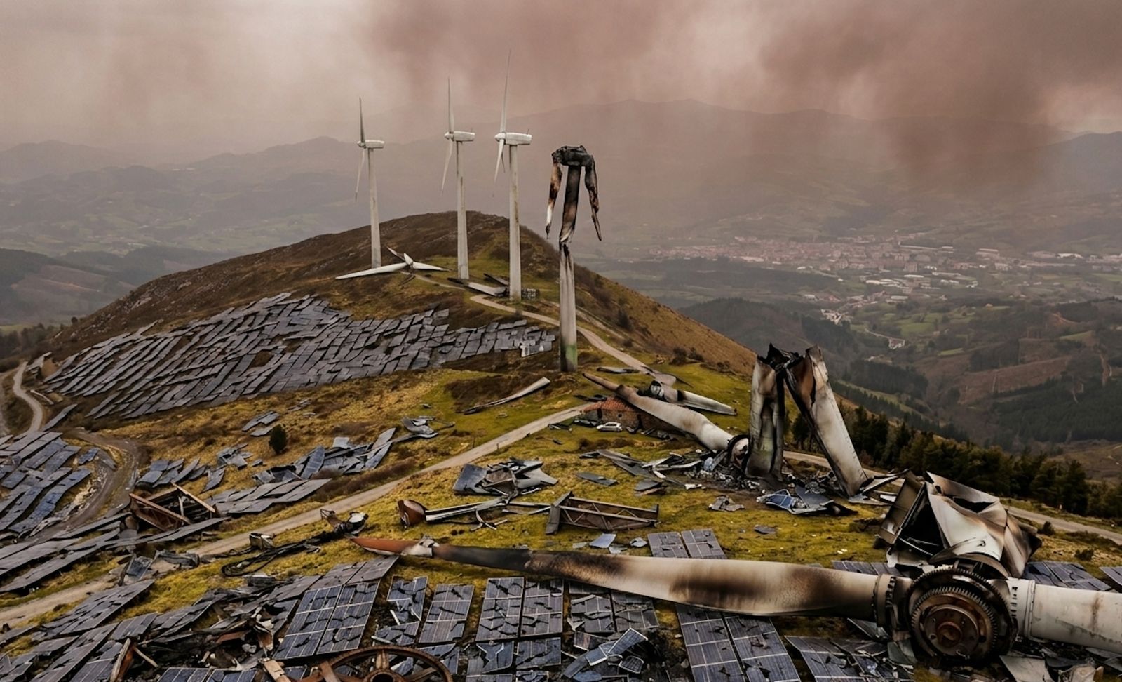 Simulación de paisaje alterado irreversiblemente por macroparques energéticos.