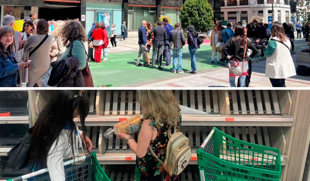 Desconcierto en las calles a los pocos minutos del inicio del apagón y las compras aceleradas que vaciaron los supermercados leoneses. | L.N.C.