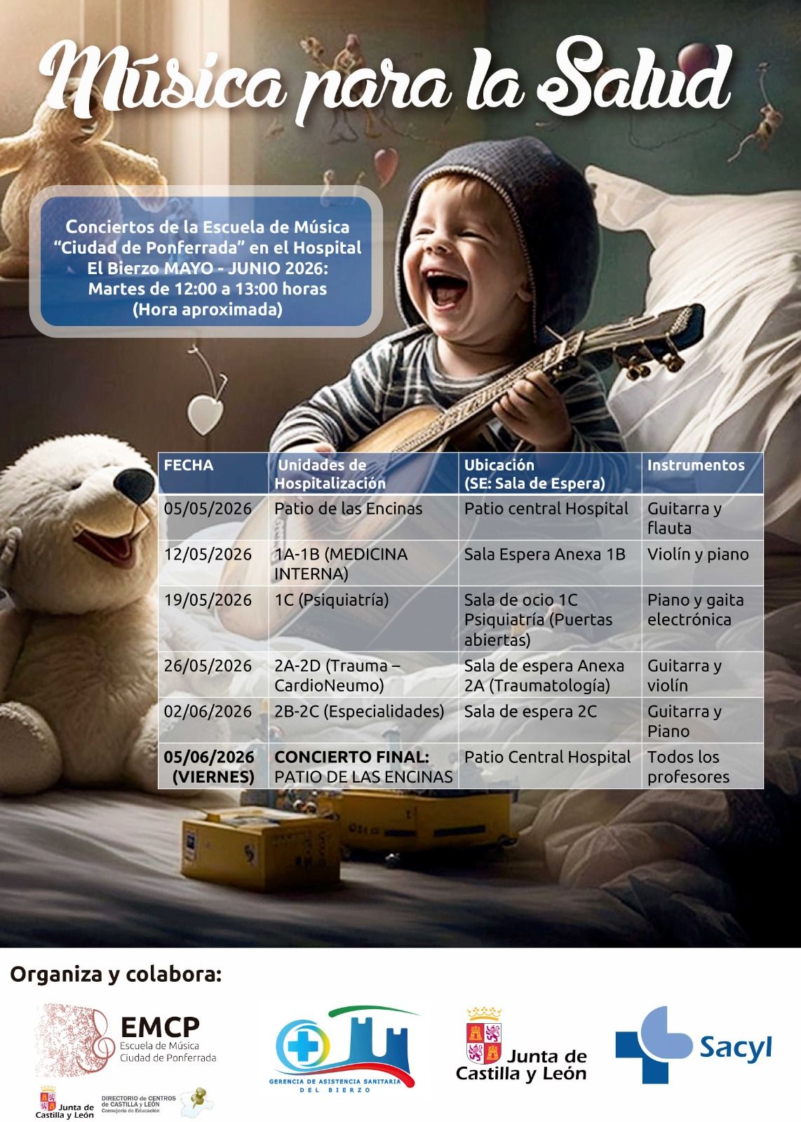 Cartel de las actuaciones de Música para la Salud 2026.