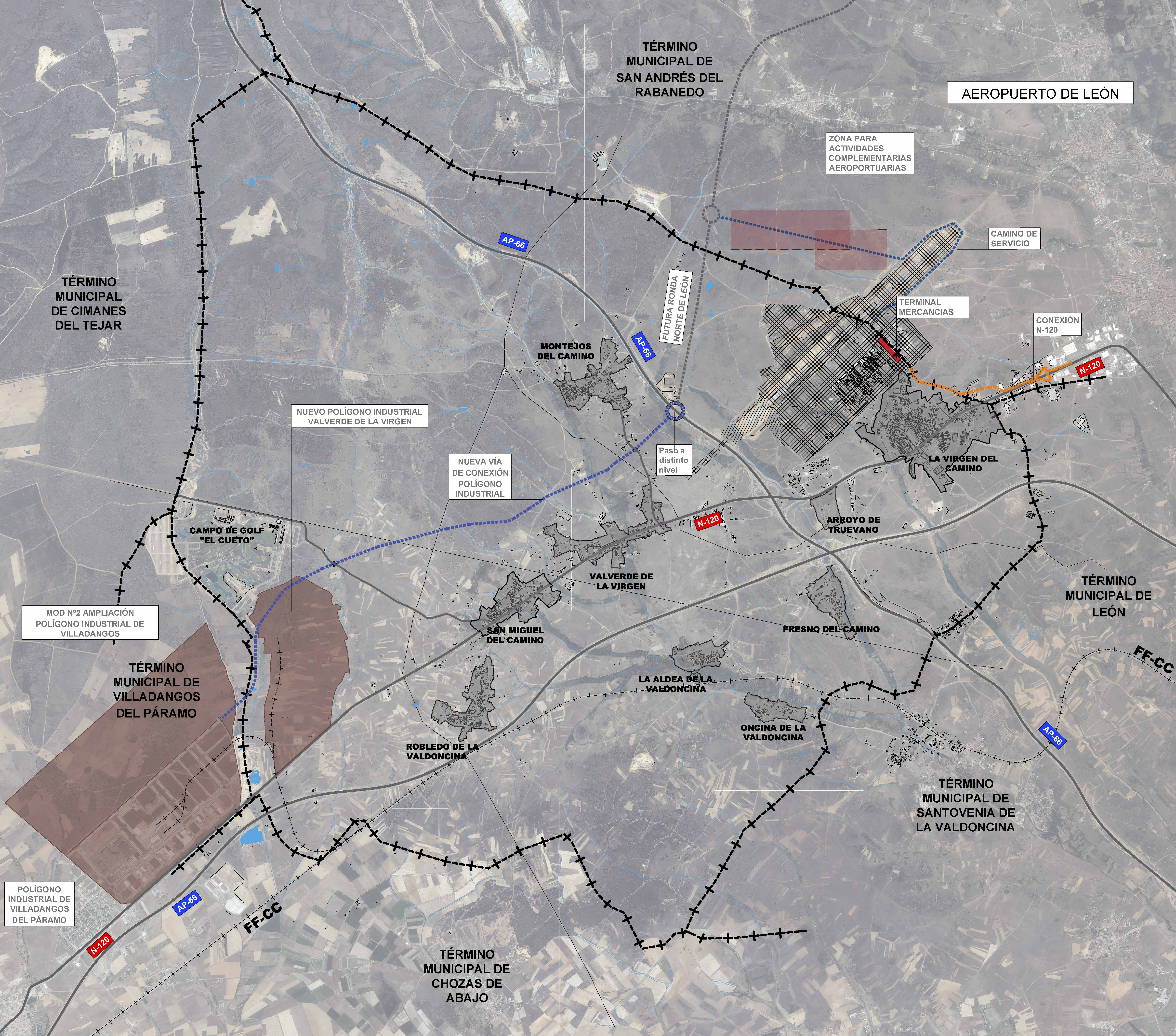 Plano con las diferentes propuestas planteadas por León Propone para mejorar la conectividad del aeropuerto. | L.N.C.