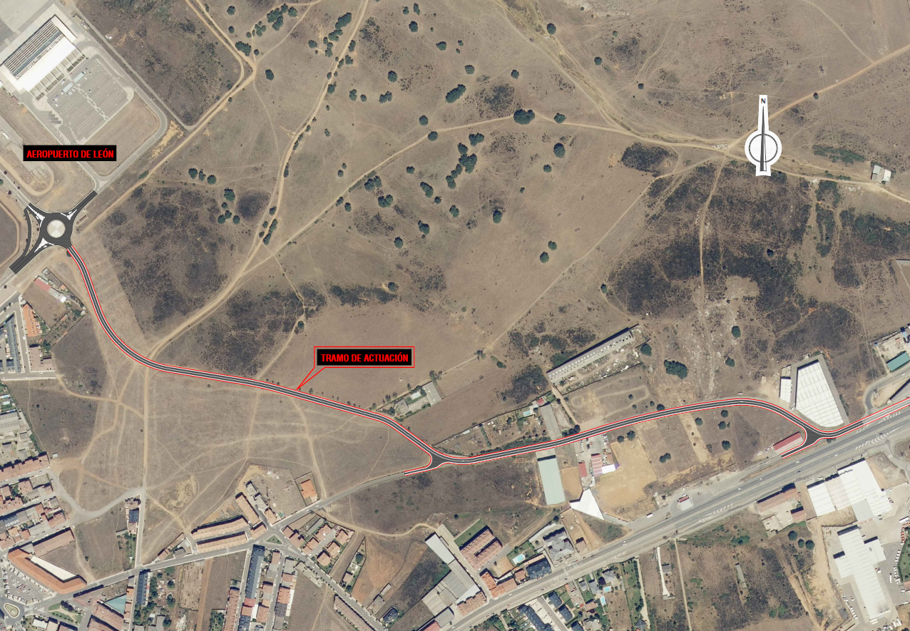 Imagen del proyecto para la construcción del vial de acceso al Aeropuerto de León desde el Polígono Industrial de Trobajo del Camino. | L.N.C.