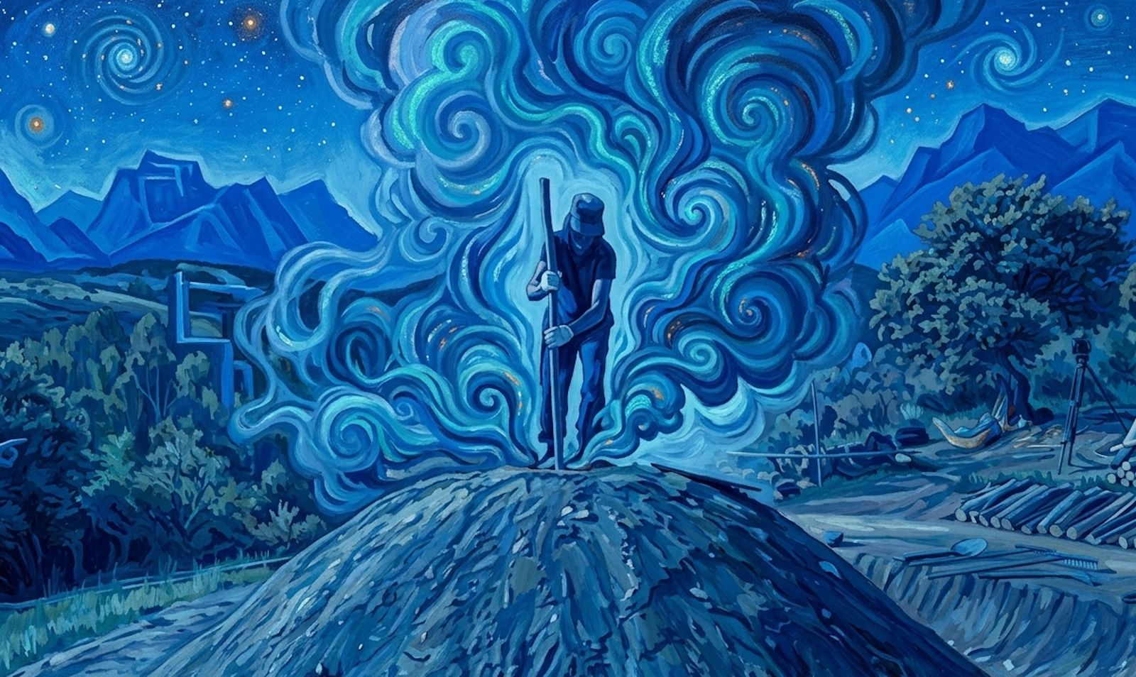 Para el carbonero, el humo azul anuncia el final de un proceso que casi parece alquímico. | Ilustracion Alfonso Manso.