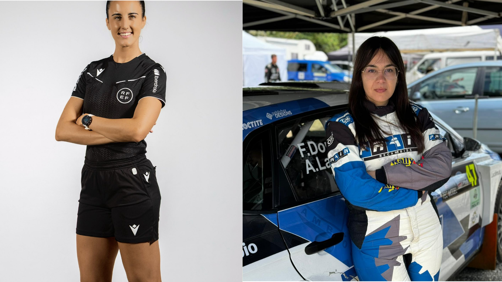 La árbitra leonesa, Raquel Suárez, y la copiloto de rally, Andrea Lamas. | L.NC..
