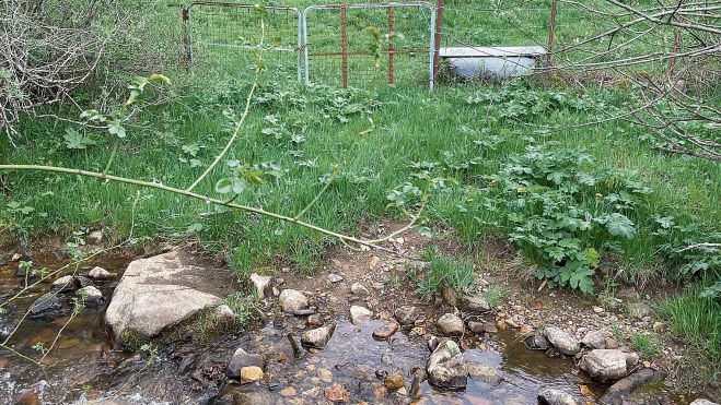 Ahí están los dos elementos fundamentales del feísmo, los somieres cierre y las bañeras bebedero; al lado un río de aguas cristalinas
