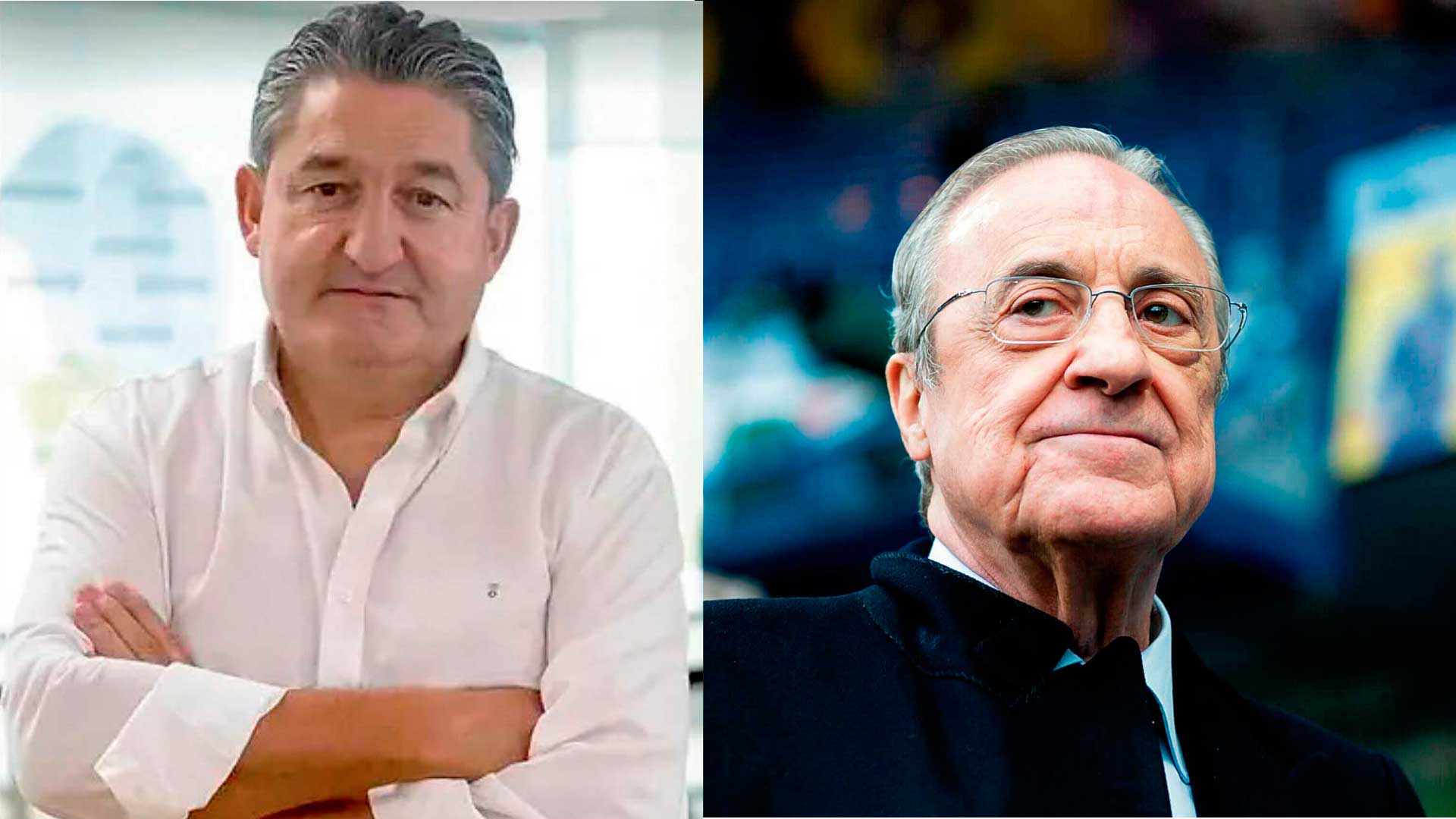 Los dos grandes protagonistas de la rueda de prensa, Óscar Campillo, al que no citó por su nombre, y el presidente del Real Madrid, Florentino Pérez. | L.N.C.