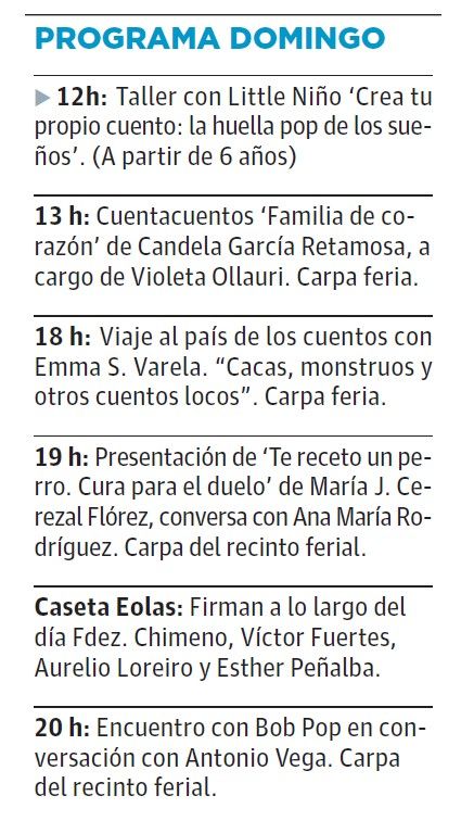 Programación del domingo de la Feria del Libro