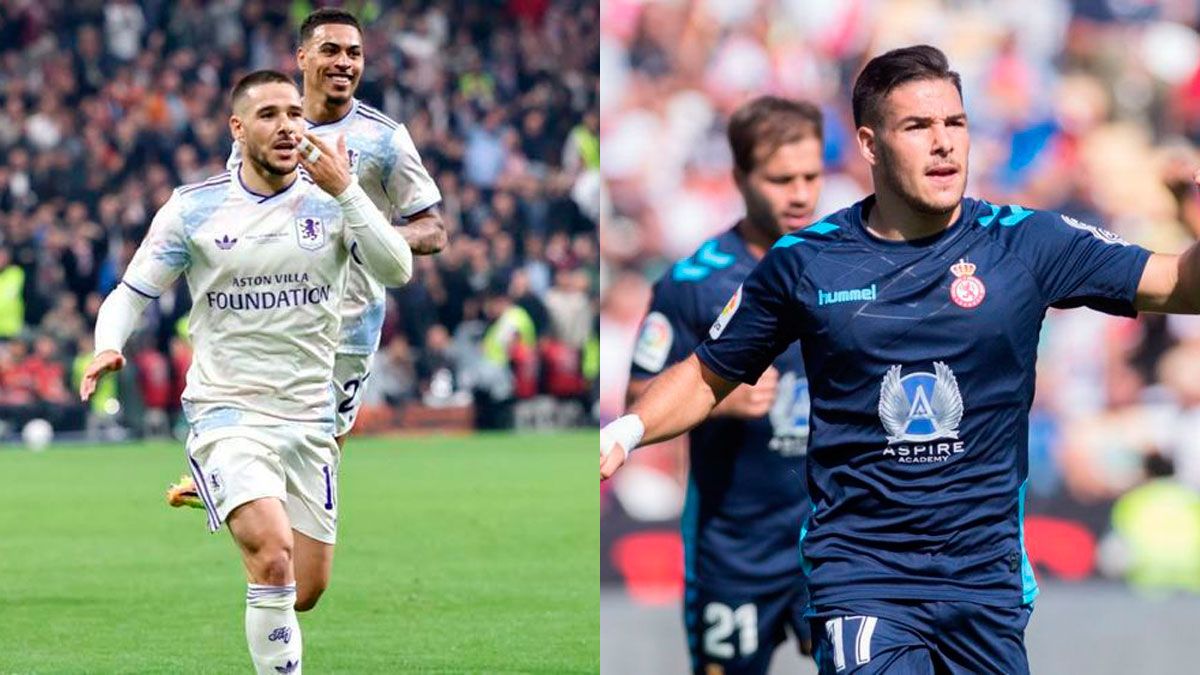 Emi Buendía, a la izquierda celebrando el gol en la final de la Europa League con el Aston Villa, y a la derecha con la Cultural. | SPORT / MAURICIO PEÑA 
