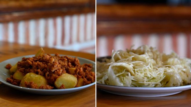 Además del picadillo con patatas fritas, La Trébede también ofrece opciones vegetarianas. SAÚL ARÉN Además del picadillo con patatas fritas, La Trébede también ofrece opciones vegetarianas. SAÚL ARÉN
