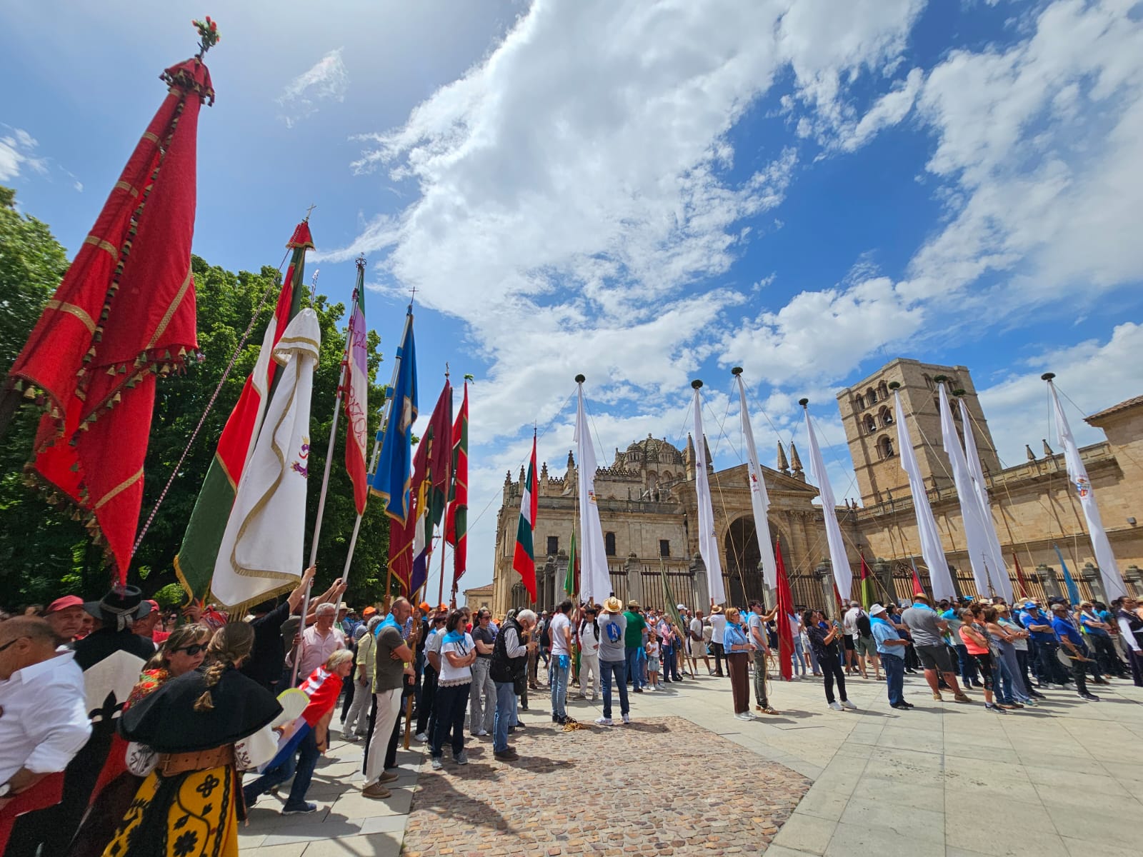 Los pendones leoneses frente a la catedral de Zamora. | L.N.C.