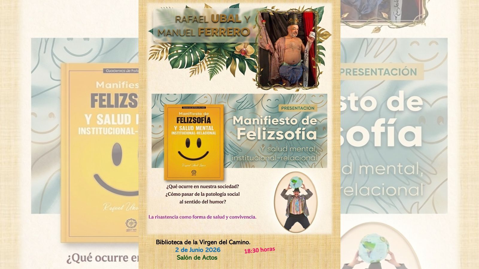 El cartel del encuentro con Rafael Ubal y Manu Fererro en la Virgen del Camino.