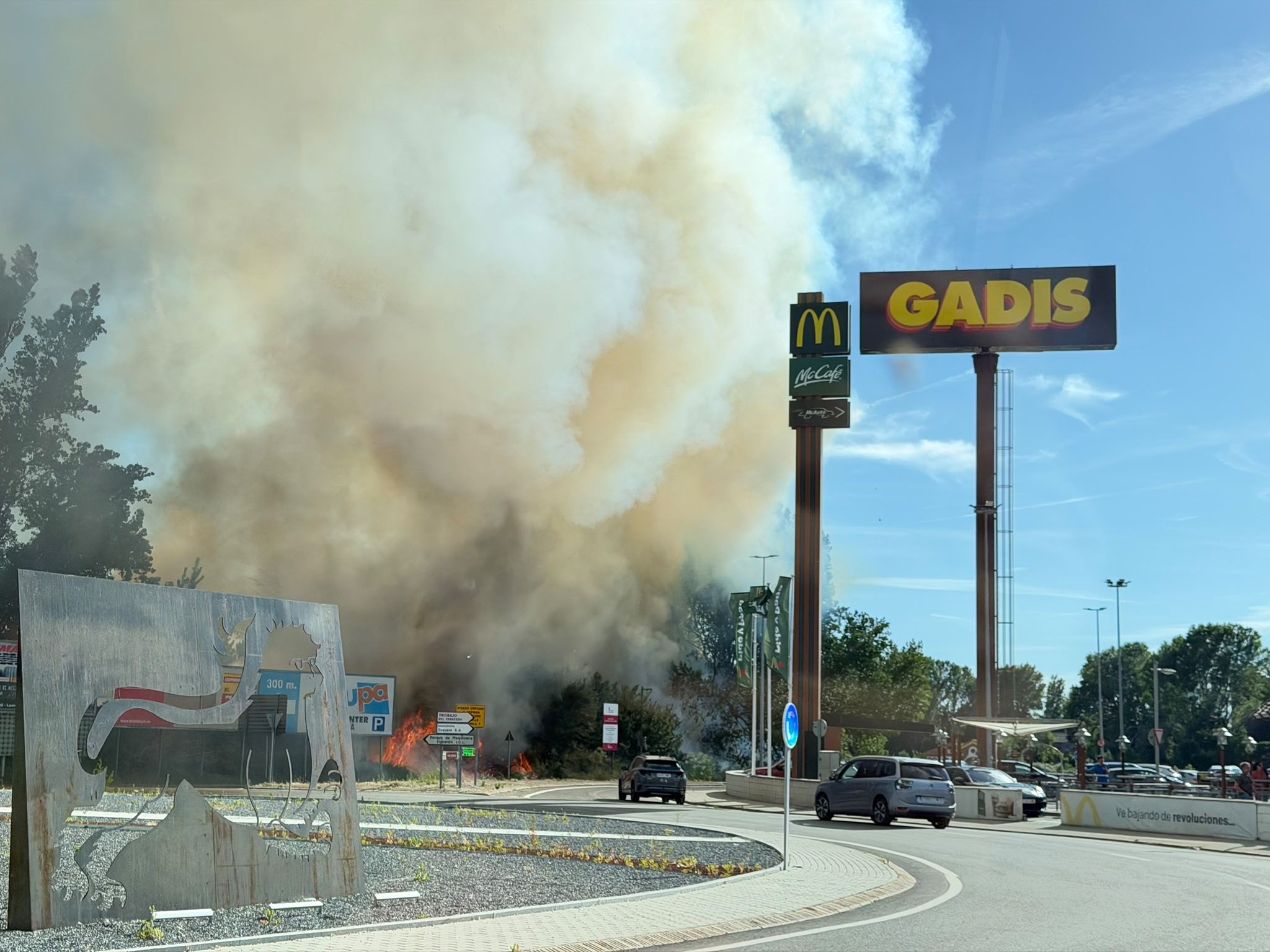 Incendio junto al Gadis de Mercaleón. | FERNANDO ESCAPA Incendio junto al Gadis de Mercaleón. | FERNANDO ESCAPA