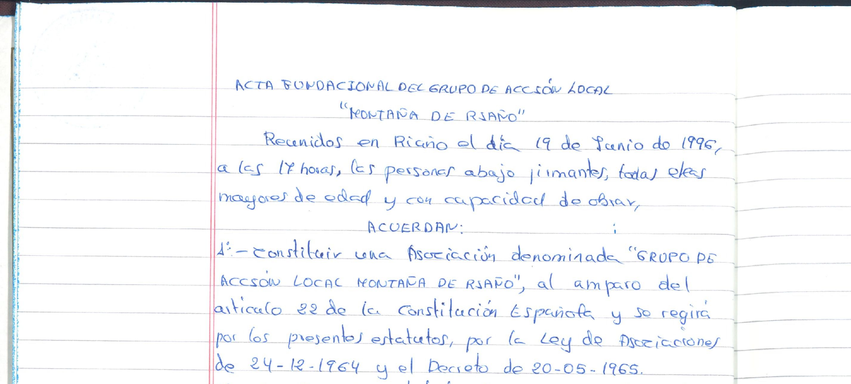 En la fotografía, un borrador manuscrito de la primera acta del GAL Montaña de Riaño. | GALM MONTAÑA RIAÑO