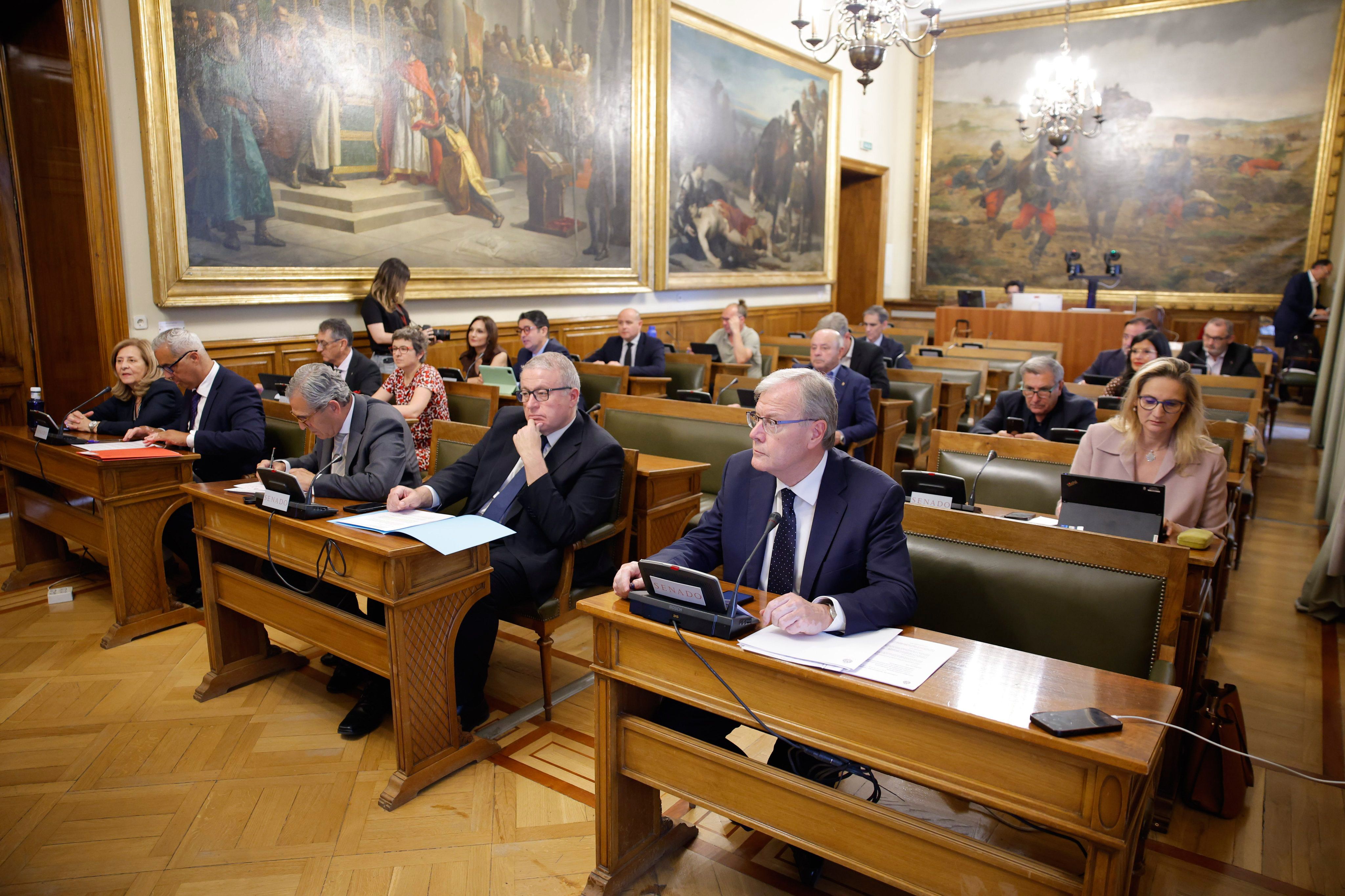 Silván, en primer plano, y Vidal, en el segundo banco a la izquierda, protagonizaron el debate sobre Feve en el Senado. | SENADO