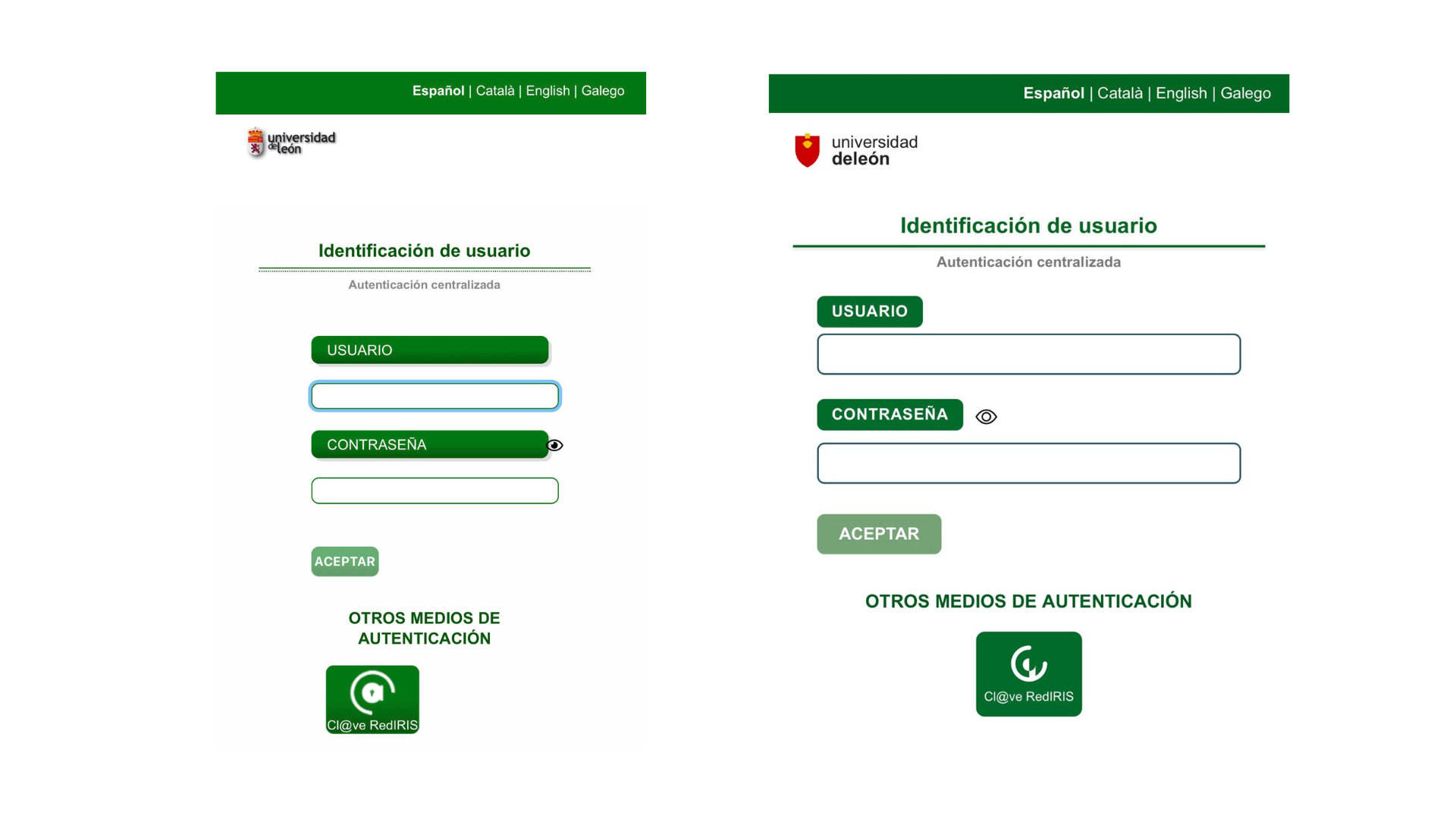 Comparativa entre la web oficial de la Universidad de León, a la izquierda, y la página falsa utilizada para el intento de estafa, a la derecha | L.N.C. Comparativa entre la web oficial de la Universidad de León, a la izquierda, y la página falsa utilizada para el intento de estafa, a la derecha | L.N.C.