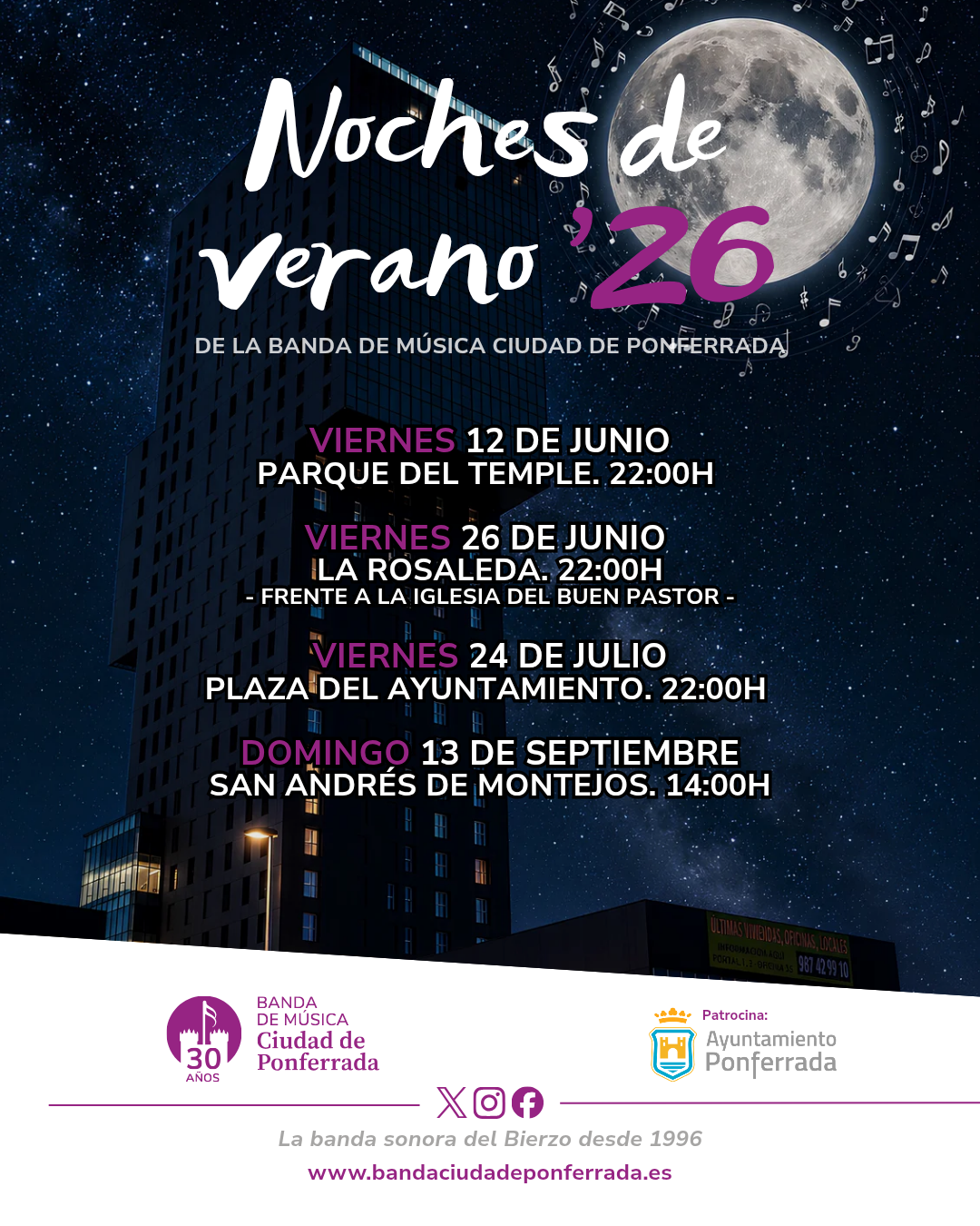 Cartel de las 'Noches de Verano' de la Banda de Música Ciudad de Ponferrada. Cartel de las 'Noches de Verano' de la Banda de Música Ciudad de Ponferrada.